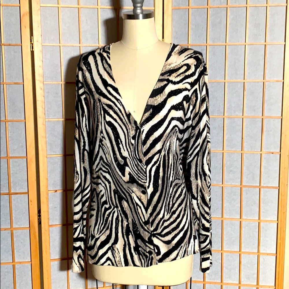 Chicos animal print cardigan sweater size 12